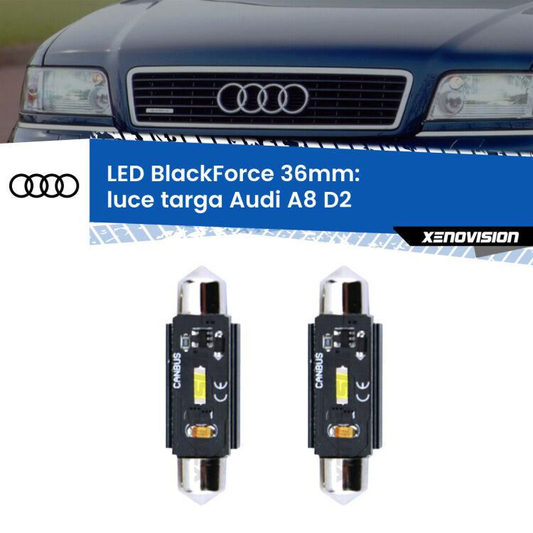 <strong>Luce Targa LED per Audi A8</strong> D2 1994 - 2002. Coppia lampade <strong>C5W</strong> 36mm modello BlackForce canbus.