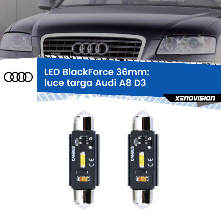 <strong>Luce Targa LED per Audi A8</strong> D3 2002 - 2009. Coppia lampade <strong>C5W</strong> 36mm modello BlackForce canbus.