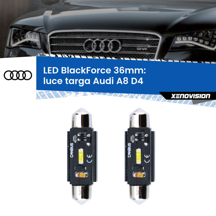 <strong>Luce Targa LED per Audi A8</strong> D4 2009 - 2012. Coppia lampade <strong>C5W</strong> 36mm modello BlackForce canbus.