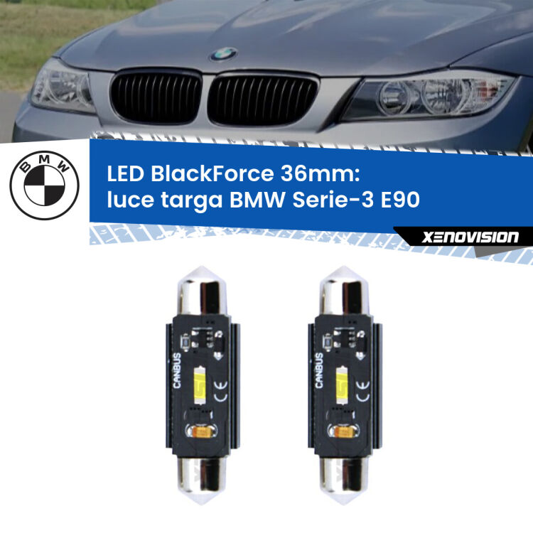 <strong>Luce Targa LED per BMW Serie-3</strong> E90 2005 - 2011. Coppia lampade <strong>C5W</strong> 36mm modello BlackForce canbus.