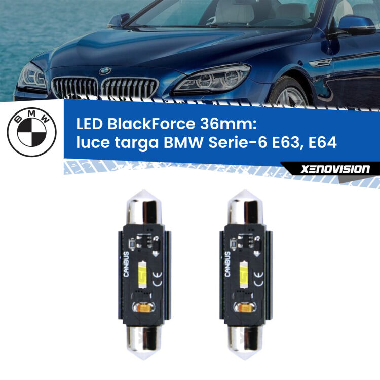 <strong>Luce Targa LED per BMW Serie-6</strong> E63, E64 2004 - 2010. Coppia lampade <strong>C5W</strong> 36mm modello BlackForce canbus.