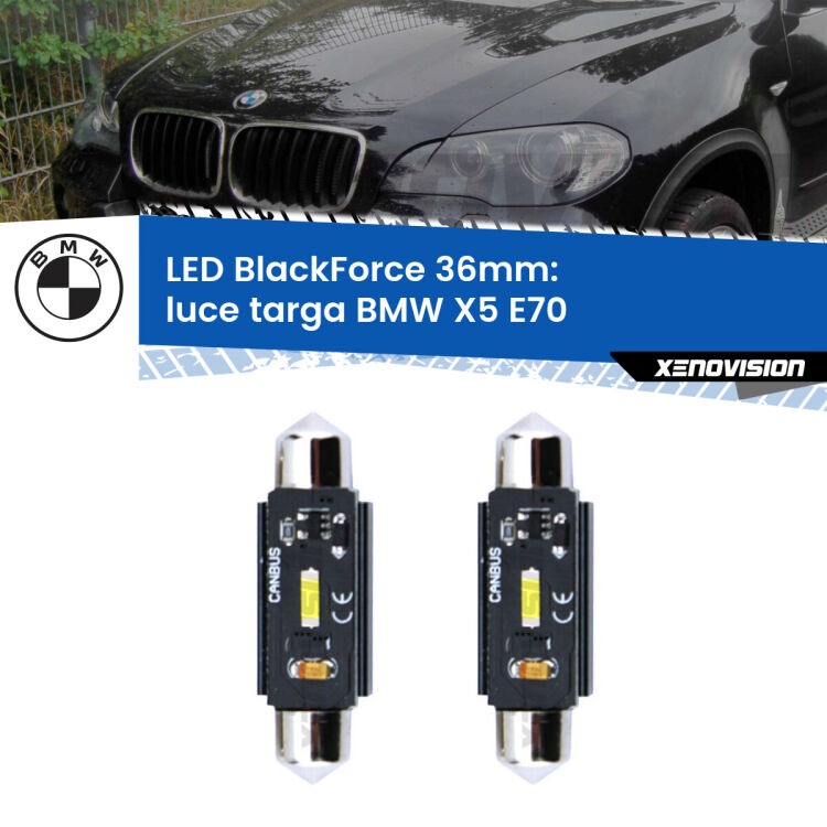 <strong>Luce Targa LED per BMW X5</strong> E70 2006 - 2013. Coppia lampade <strong>C5W</strong> 36mm modello BlackForce canbus.