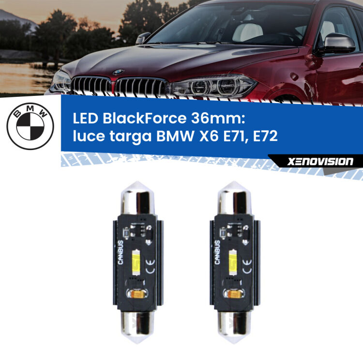 <strong>Luce Targa LED per BMW X6</strong> E71, E72 2008 - 2014. Coppia lampade <strong>C5W</strong> 36mm modello BlackForce canbus.