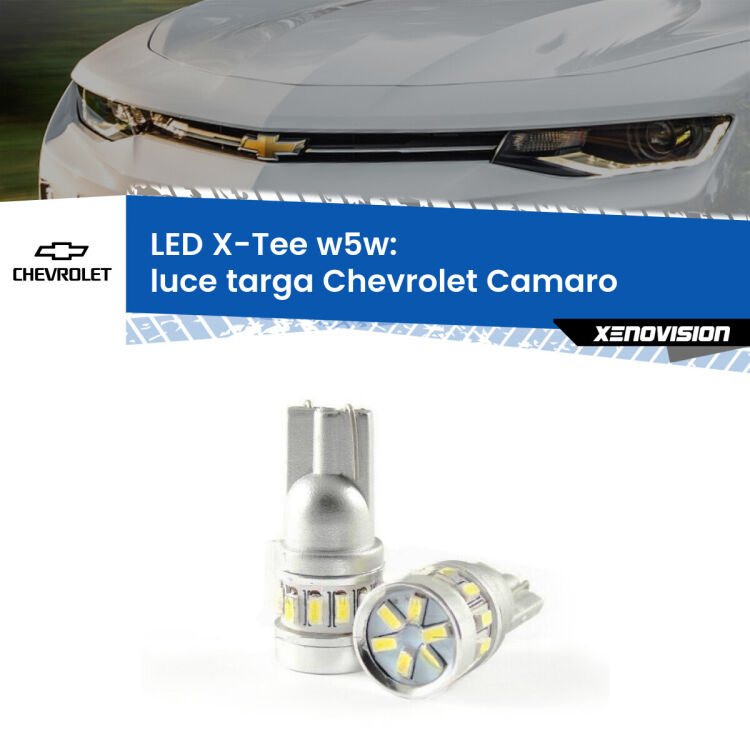 <strong>LED luce targa per Chevrolet Camaro</strong>  2015 in poi. Lampade <strong>W5W</strong> modello X-Tee Xenovision top di gamma.