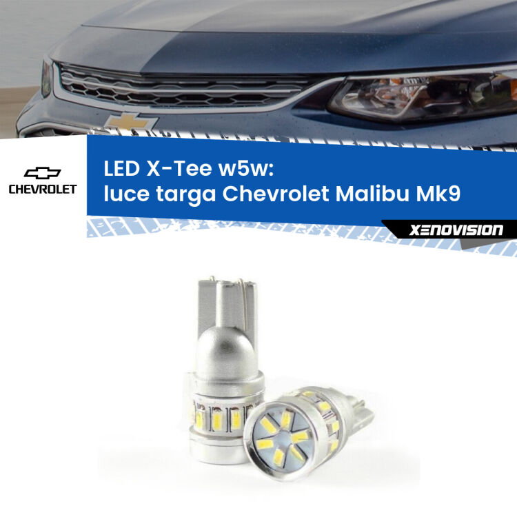 <strong>LED luce targa per Chevrolet Malibu</strong> Mk9 2016 in poi. Lampade <strong>W5W</strong> modello X-Tee Xenovision top di gamma.