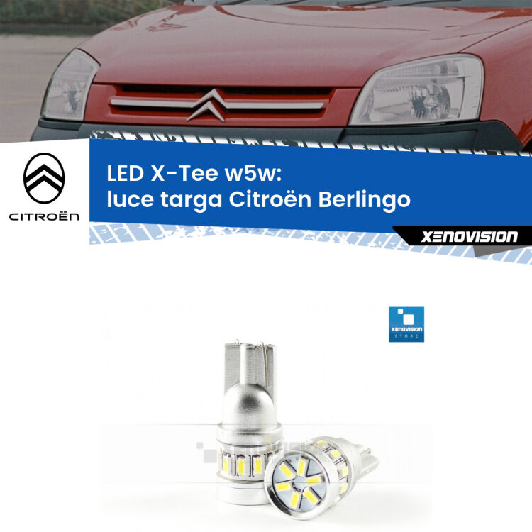 <strong>LED luce targa per Citroën Berlingo</strong>  1996 - 2007. Lampade <strong>W5W</strong> modello X-Tee Xenovision top di gamma.