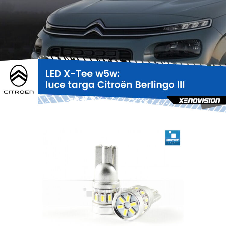 <strong>LED luce targa per Citroën Berlingo</strong> III 2018 in poi. Lampade <strong>W5W</strong> modello X-Tee Xenovision top di gamma.