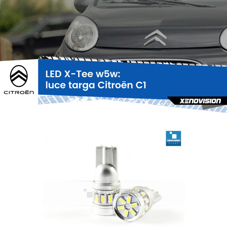 <strong>LED luce targa per Citroën C1</strong>  2005 - 2013. Lampade <strong>W5W</strong> modello X-Tee Xenovision top di gamma.