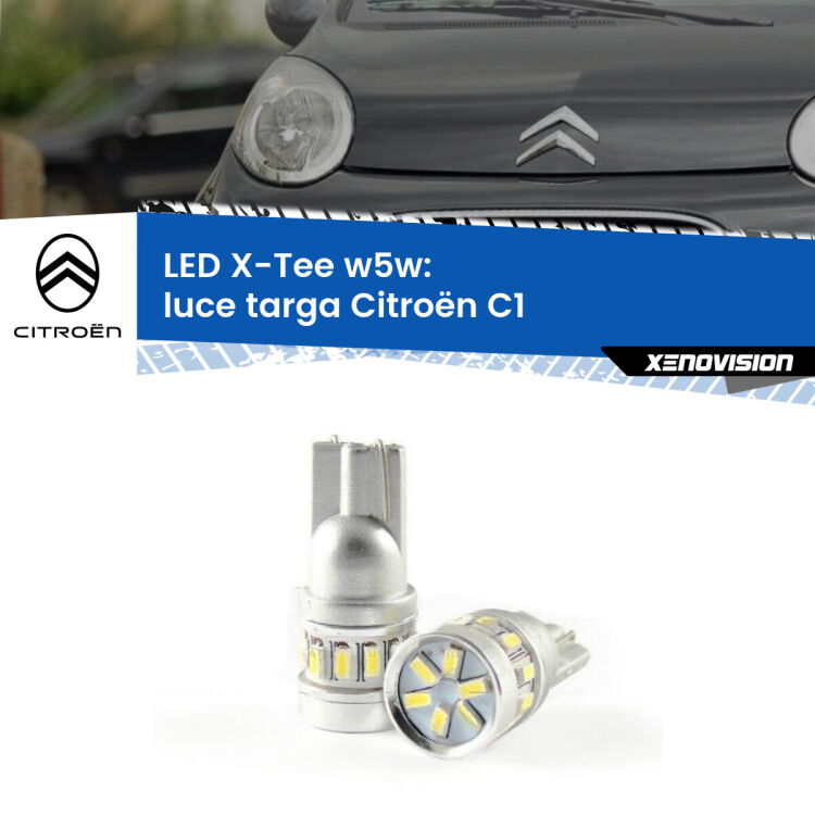 <strong>LED luce targa per Citroën C1</strong>  2005 - 2013. Lampade <strong>W5W</strong> modello X-Tee Xenovision top di gamma.