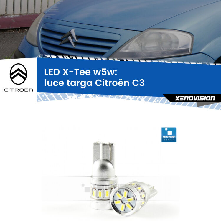 <strong>LED luce targa per Citroën C3</strong>  2002 - 2009. Lampade <strong>W5W</strong> modello X-Tee Xenovision top di gamma.