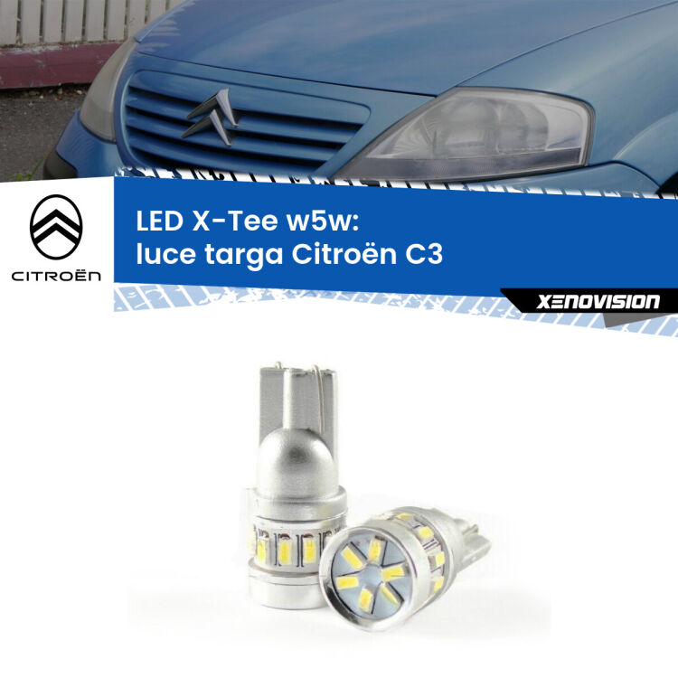 <strong>LED luce targa per Citroën C3</strong>  2002 - 2009. Lampade <strong>W5W</strong> modello X-Tee Xenovision top di gamma.