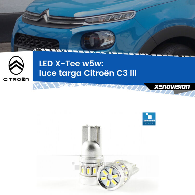 <strong>LED luce targa per Citroën C3</strong> III 2016 in poi. Lampade <strong>W5W</strong> modello X-Tee Xenovision top di gamma.