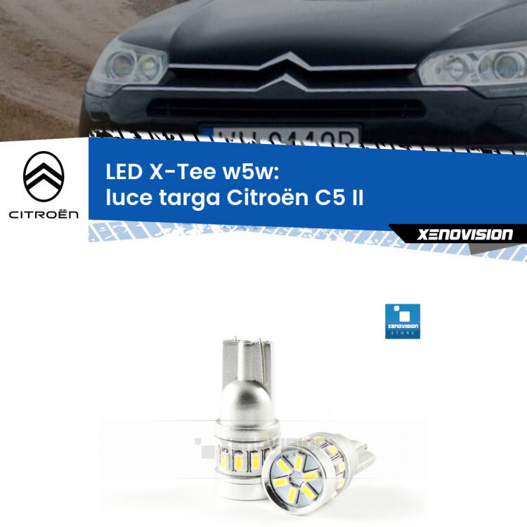 <strong>LED luce targa per Citroën C5</strong> II 2008 - 2014. Lampade <strong>W5W</strong> modello X-Tee Xenovision top di gamma.