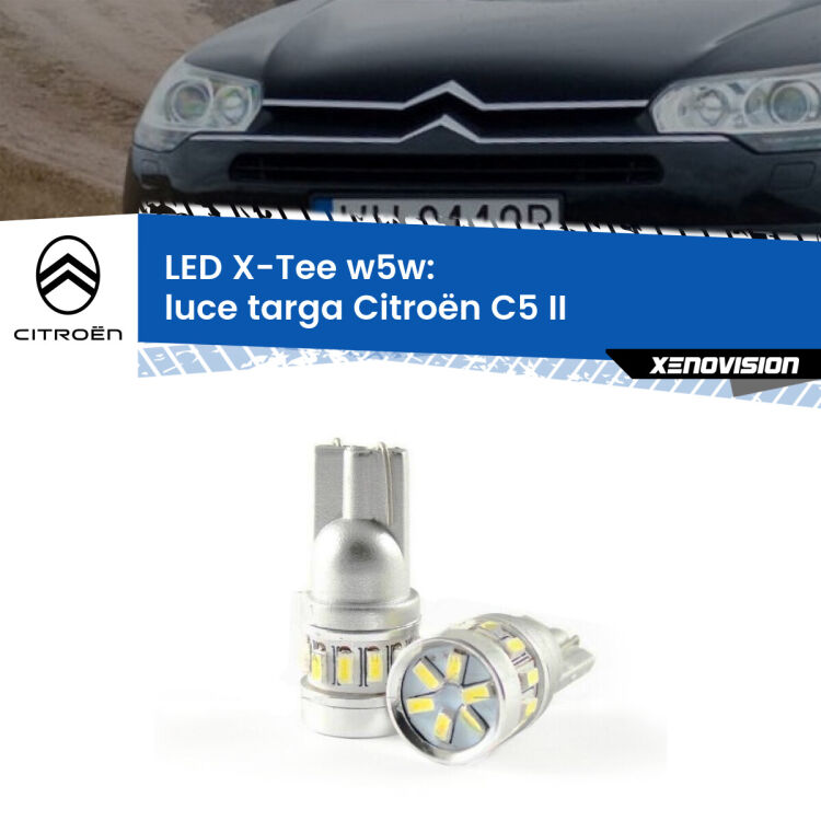 <strong>LED luce targa per Citroën C5</strong> II 2008 - 2014. Lampade <strong>W5W</strong> modello X-Tee Xenovision top di gamma.