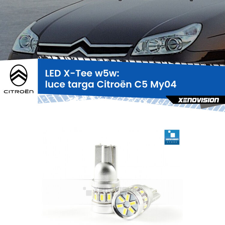 <strong>LED luce targa per Citroën C5</strong> My04 2004 - 2008. Lampade <strong>W5W</strong> modello X-Tee Xenovision top di gamma.