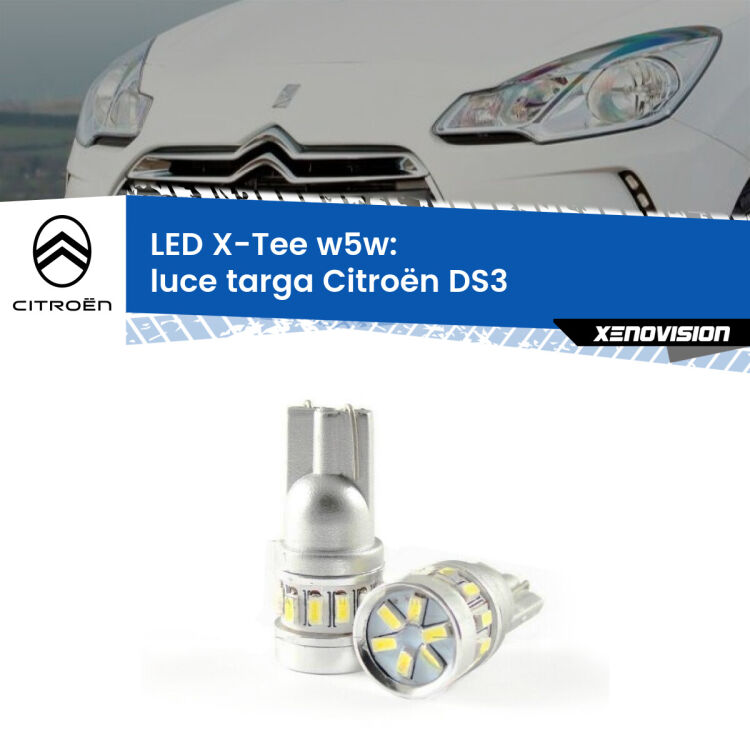 <strong>LED luce targa per Citroën DS3</strong>  2009 - 2015. Lampade <strong>W5W</strong> modello X-Tee Xenovision top di gamma.