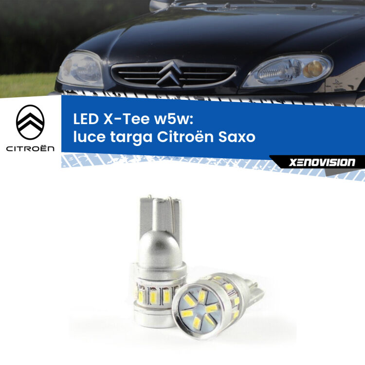 <strong>LED luce targa per Citroën Saxo</strong>  1996 - 2004. Lampade <strong>W5W</strong> modello X-Tee Xenovision top di gamma.