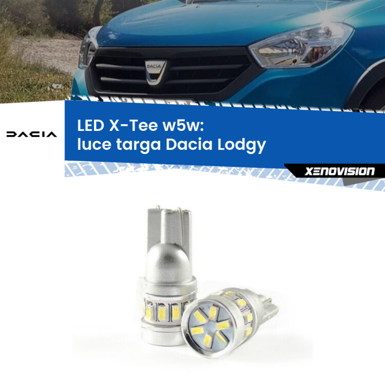 <strong>LED luce targa per Dacia Lodgy</strong>  2012 in poi. Lampade <strong>W5W</strong> modello X-Tee Xenovision top di gamma.