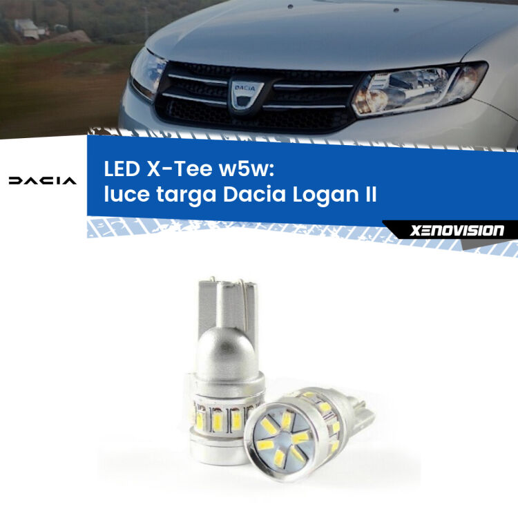 <strong>LED luce targa per Dacia Logan</strong> II 2012 in poi. Lampade <strong>W5W</strong> modello X-Tee Xenovision top di gamma.