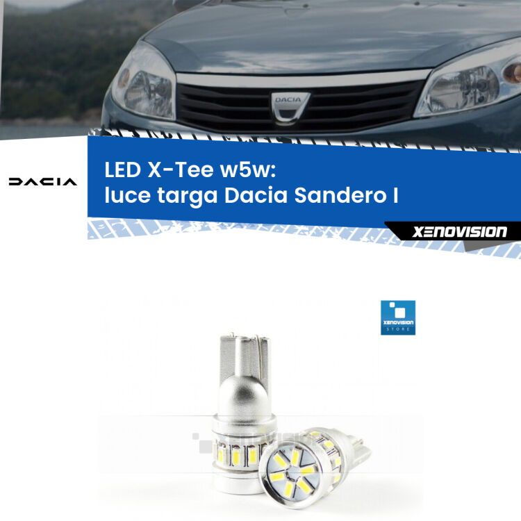 <strong>LED luce targa per Dacia Sandero I</strong>  2008 - 2012. Lampade <strong>W5W</strong> modello X-Tee Xenovision top di gamma.