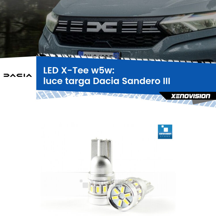 <strong>LED luce targa per Dacia Sandero III</strong>  2020 in poi. Lampade <strong>W5W</strong> modello X-Tee Xenovision top di gamma.