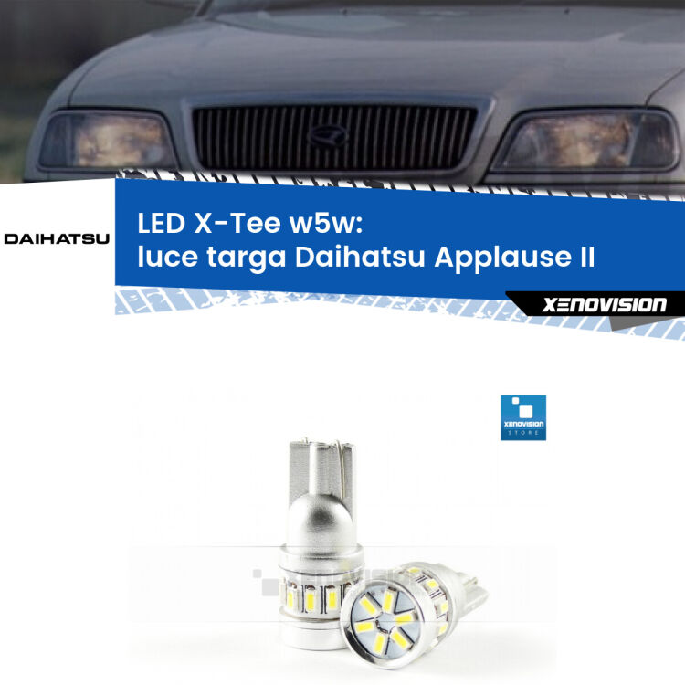 <strong>LED luce targa per Daihatsu Applause</strong> II 1997 - 2000. Lampade <strong>W5W</strong> modello X-Tee Xenovision top di gamma.