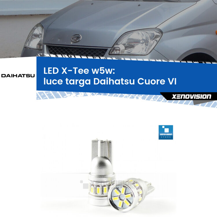 <strong>LED luce targa per Daihatsu Cuore VI</strong>  2003 - 2007. Lampade <strong>W5W</strong> modello X-Tee Xenovision top di gamma.