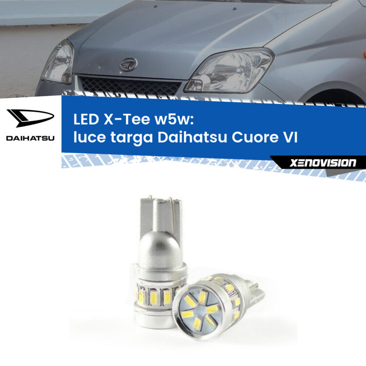 <strong>LED luce targa per Daihatsu Cuore VI</strong>  2003 - 2007. Lampade <strong>W5W</strong> modello X-Tee Xenovision top di gamma.