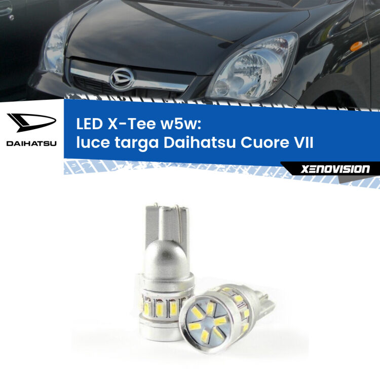 <strong>LED luce targa per Daihatsu Cuore VII</strong>  2007 - 2018. Lampade <strong>W5W</strong> modello X-Tee Xenovision top di gamma.