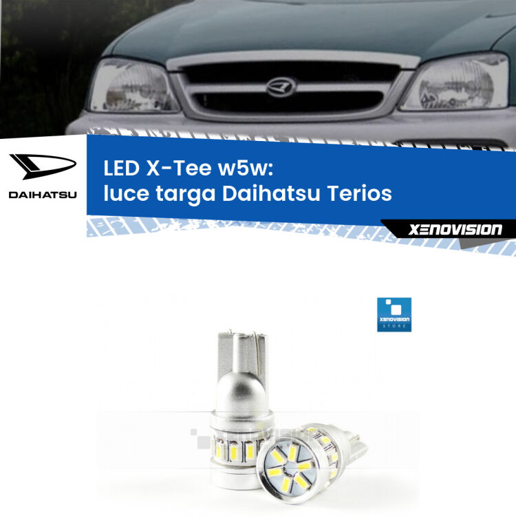 <strong>LED luce targa per Daihatsu Terios</strong>  1997 - 2005. Lampade <strong>W5W</strong> modello X-Tee Xenovision top di gamma.