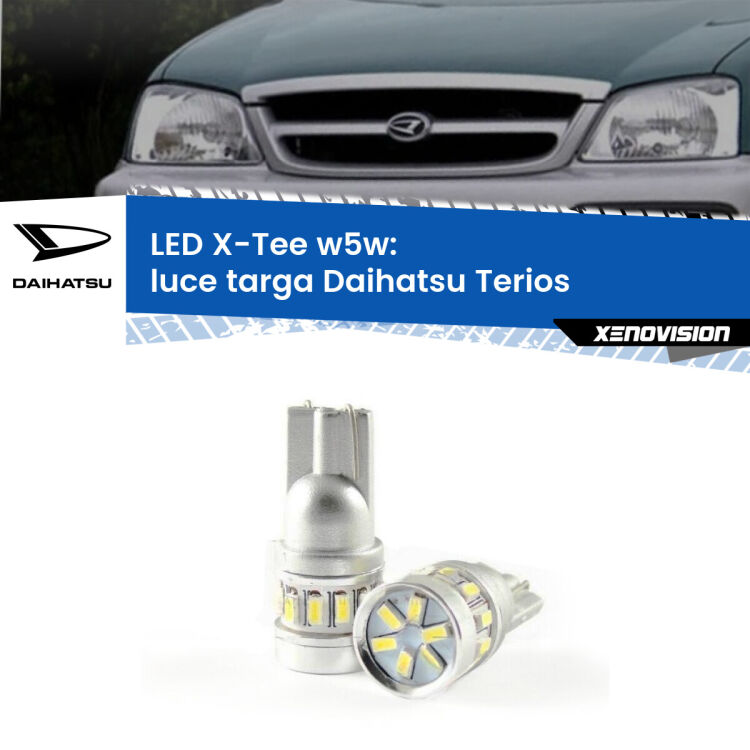 <strong>LED luce targa per Daihatsu Terios</strong>  1997 - 2005. Lampade <strong>W5W</strong> modello X-Tee Xenovision top di gamma.