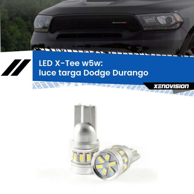 <strong>LED luce targa per Dodge Durango</strong>  2010 - 2014. Lampade <strong>W5W</strong> modello X-Tee Xenovision top di gamma.