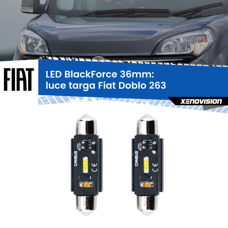 <strong>Luce Targa LED per Fiat Doblo</strong> 263 2010 - 2016. Coppia lampade <strong>C5W</strong> 36mm modello BlackForce canbus.