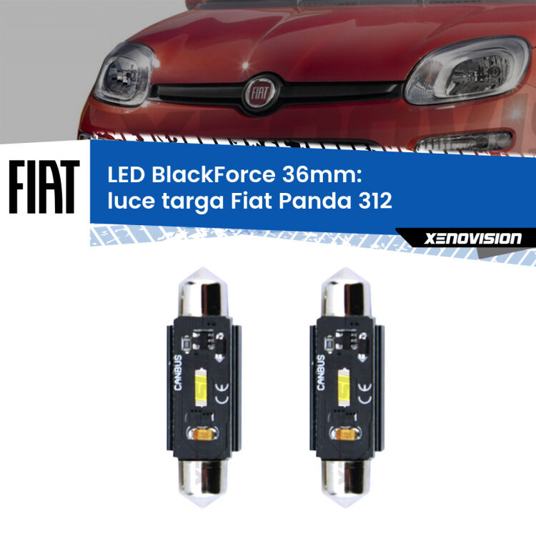 <strong>Luce Targa LED per Fiat Panda</strong> 312 2012 in poi. Coppia lampade <strong>C5W</strong> 36mm modello BlackForce canbus.