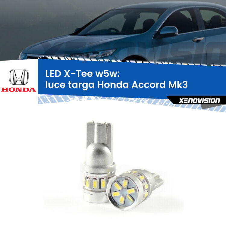 <strong>LED luce targa per Honda Accord</strong> Mk3 1985 - 1989. Lampade <strong>W5W</strong> modello X-Tee Xenovision top di gamma.