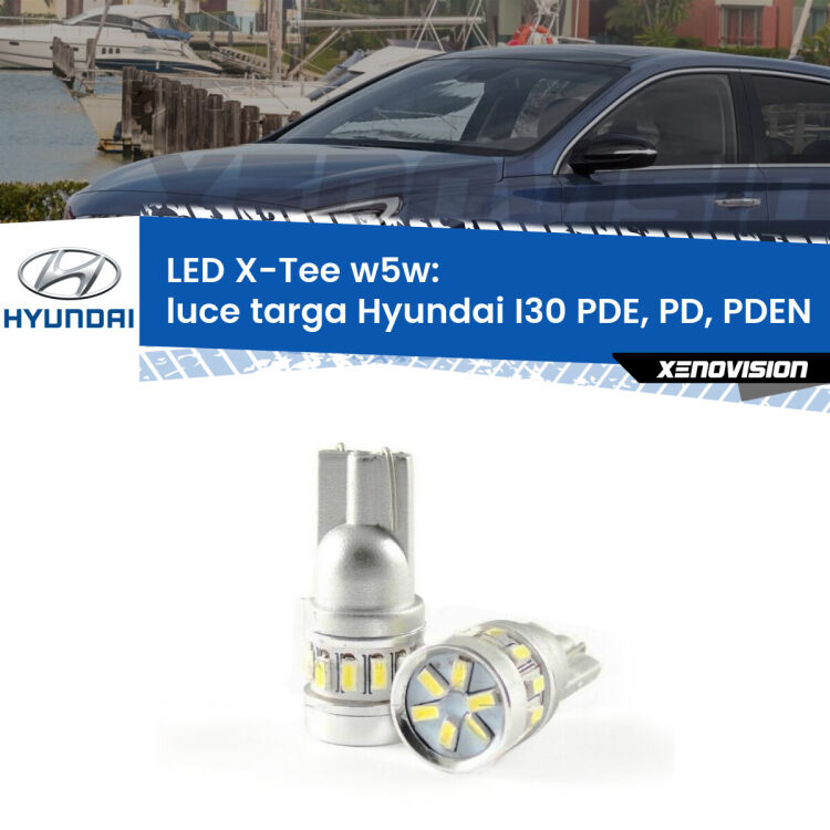 <strong>LED luce targa per Hyundai I30</strong> PDE, PD, PDEN 2016 in poi. Lampade <strong>W5W</strong> modello X-Tee Xenovision top di gamma.