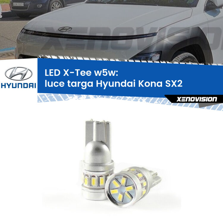 <strong>LED luce targa per Hyundai Kona</strong> SX2 2023 in poi. Lampade <strong>W5W</strong> modello X-Tee Xenovision top di gamma.