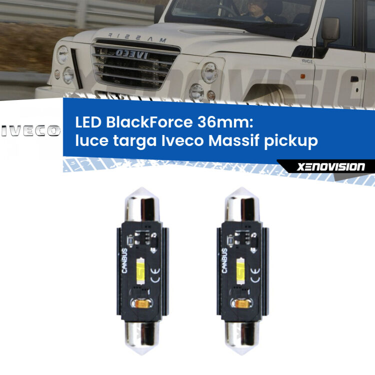 <strong>Luce Targa LED per Iveco Massif pickup</strong>  2008 - 2011. Coppia lampade <strong>C5W</strong> 36mm modello BlackForce canbus.