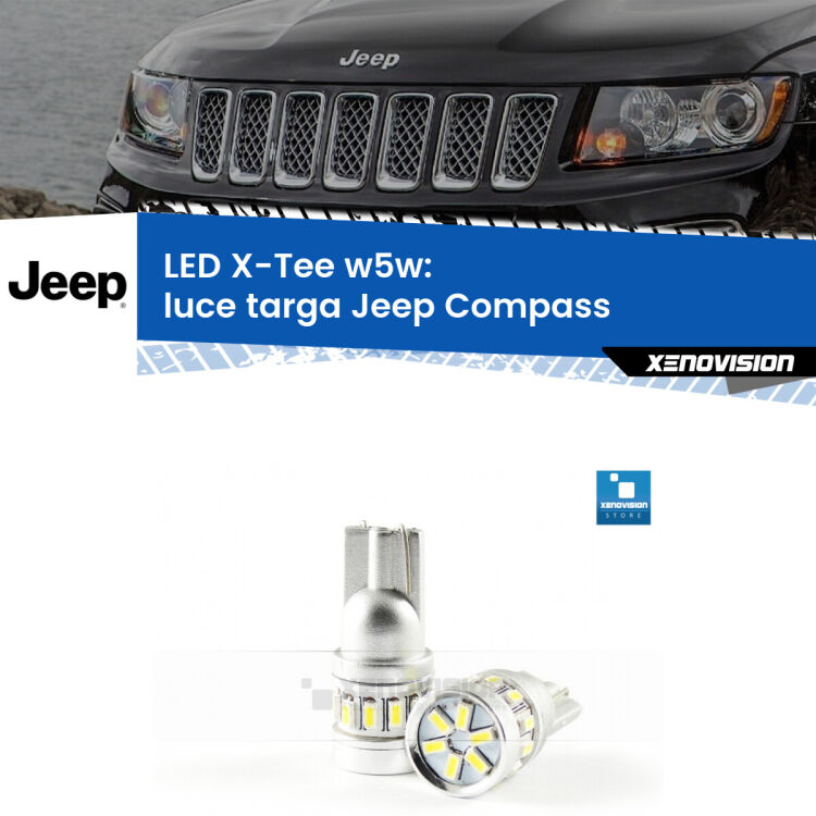 <strong>LED luce targa per Jeep Compass</strong>  2006 - 2016. Lampade <strong>W5W</strong> modello X-Tee Xenovision top di gamma.