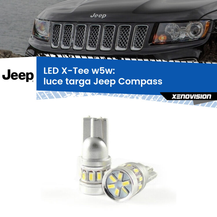 <strong>LED luce targa per Jeep Compass</strong>  2006 - 2016. Lampade <strong>W5W</strong> modello X-Tee Xenovision top di gamma.