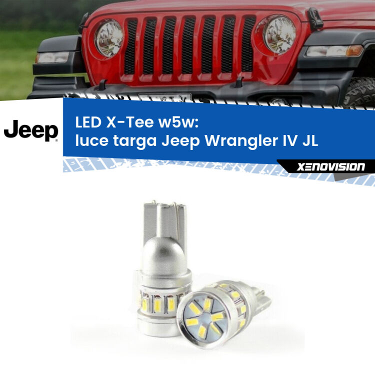 <strong>LED luce targa per Jeep Wrangler IV</strong> JL 2017 in poi. Lampade <strong>W5W</strong> modello X-Tee Xenovision top di gamma.