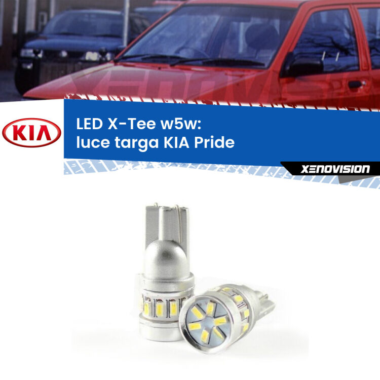 <strong>LED luce targa per KIA Pride</strong>  1990 - 2001. Lampade <strong>W5W</strong> modello X-Tee Xenovision top di gamma.