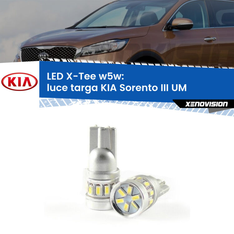 <strong>LED luce targa per KIA Sorento III</strong> UM 2015 in poi. Lampade <strong>W5W</strong> modello X-Tee Xenovision top di gamma.