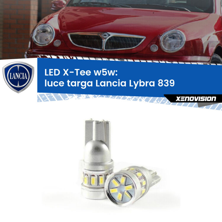 <strong>LED luce targa per Lancia Lybra</strong> 839 1999 - 2005. Lampade <strong>W5W</strong> modello X-Tee Xenovision top di gamma.