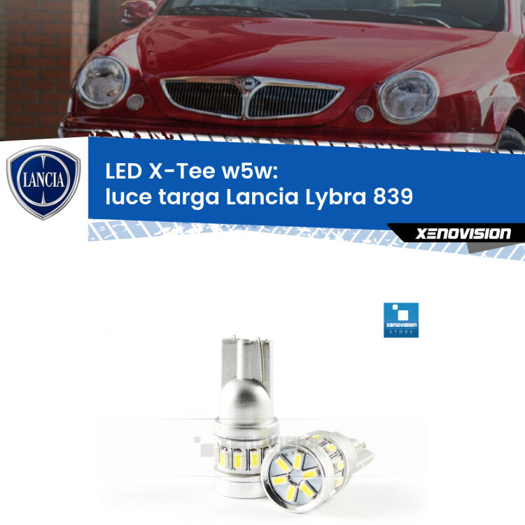 <strong>LED luce targa per Lancia Lybra</strong> 839 1999 - 2005. Lampade <strong>W5W</strong> modello X-Tee Xenovision top di gamma.