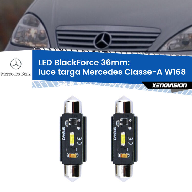 <strong>Luce Targa LED per Mercedes Classe-A</strong> W168 1997 - 2004. Coppia lampade <strong>C5W</strong> 36mm modello BlackForce canbus.