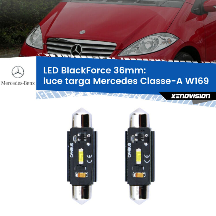 <strong>Luce Targa LED per Mercedes Classe-A</strong> W169 2004 - 2012. Coppia lampade <strong>C5W</strong> 36mm modello BlackForce canbus.