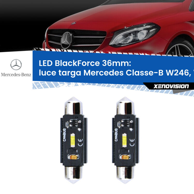 <strong>Luce Targa LED per Mercedes Classe-B</strong> W246, W242 2011 - 2018. Coppia lampade <strong>C5W</strong> 36mm modello BlackForce canbus.