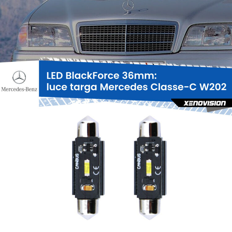 <strong>Luce Targa LED per Mercedes Classe-C</strong> W202 1993 - 2000. Coppia lampade <strong>C5W</strong> 36mm modello BlackForce canbus.