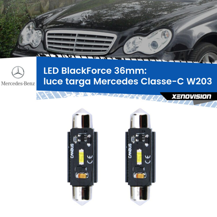 <strong>Luce Targa LED per Mercedes Classe-C</strong> W203 2000 - 2007. Coppia lampade <strong>C5W</strong> 36mm modello BlackForce canbus.